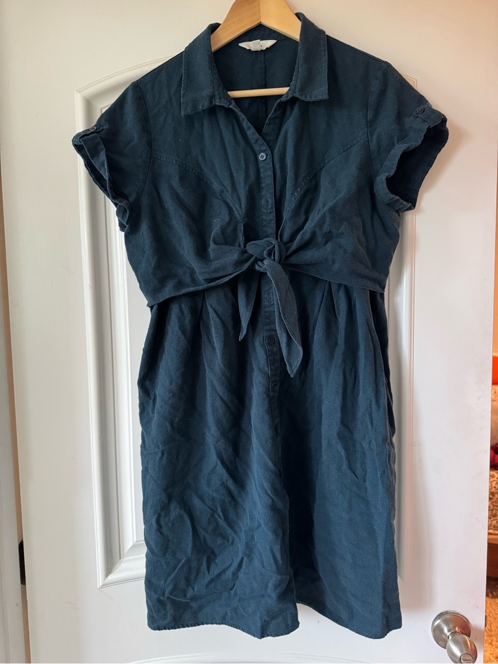 Maternity Ripe Short Sleeve Tie-Front Dress in Teal